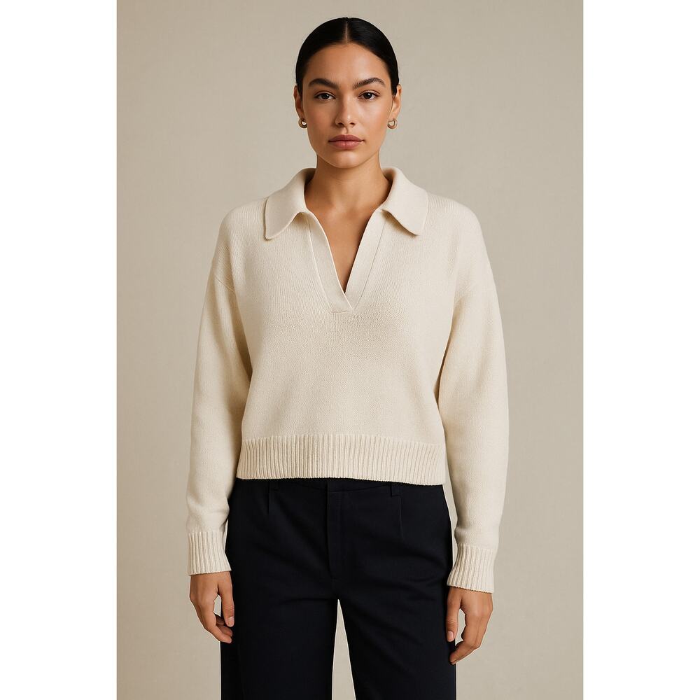 Reformation Francesco Organic Cotton Polo Sweater — XL — Ivory/Cream